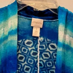 Vinitage Chico's of water colors printed with various blues & white duster 💙